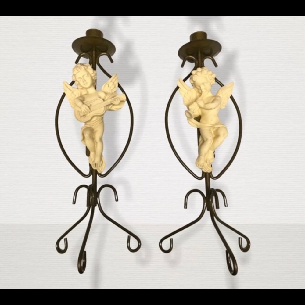 Pair of Cherub Angel Candle Holders